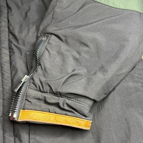 Vintage 70’s Shedrow Classics Men's Black and Green Ski Jacket with Leather Trim